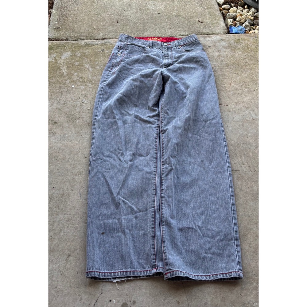 Five Elementz Mens Wide Leg Jeans Gray Paint Splatter Embroidered Baggy W32 L32